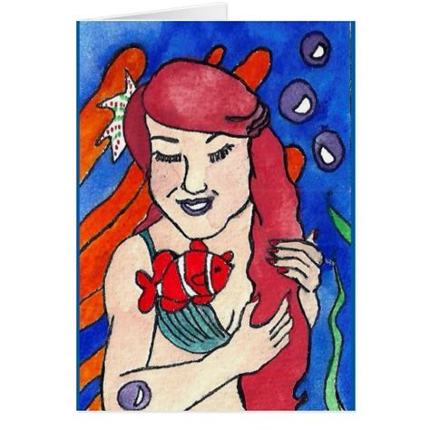Mermaid And Clown Fish Fantasy Greeting Card Zazzle