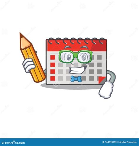 Character Calendar Isolated With In Cartoon Student Holding Pencil