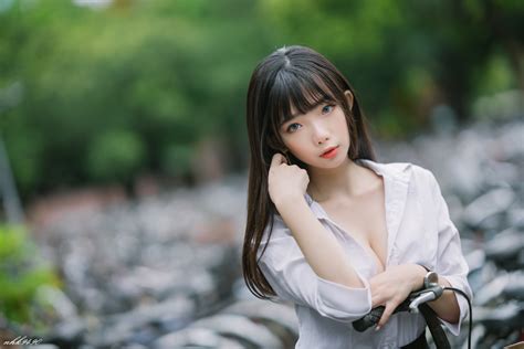 wallpaper asian women model long hair black hair depth of field ning shioulin 2048x1366