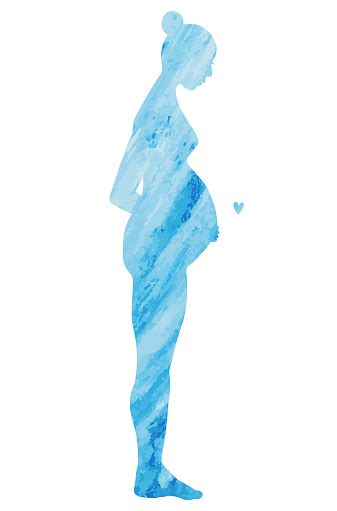 Siluet Biru Seorang Wanita Hamil Dengan Rambutnya Di Sanggul Ilustrasi