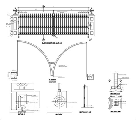 Main Entrance Gate Design With Details Dwg Net Cad Blocks And House