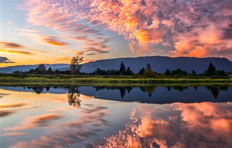 Wallpaper Clouds Trees Landscape Sunset Mountains Nature Lake