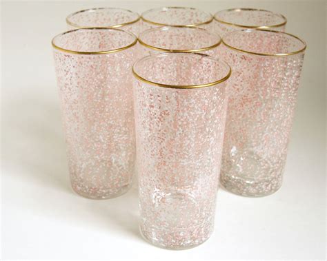 Vintage Libbey Glassware Pink White Tumblers Libbey Riviera Collins 1950s Drinking Glasses