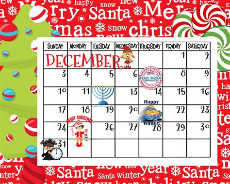 Free Printable December 2017 Calendar Merry Christmas Christmas