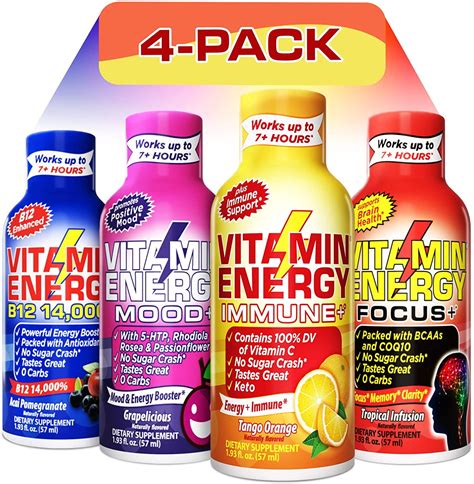 8 Pack 2 Of Each Vitamin Energy Shots Mood Focus Immune