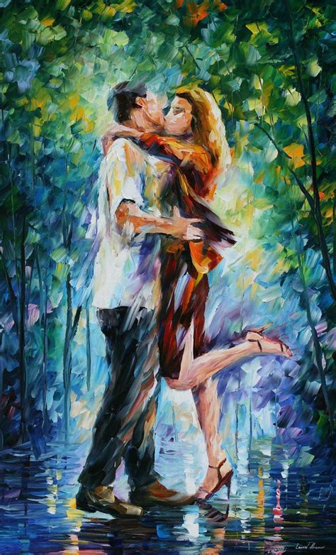 Rainy Kiss — Palette Knife Oil Painting On Canvas By Leonid Afremov