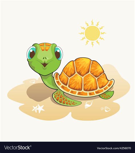 Cute Turtle Cartoon On Beach Royalty Free Vector Image