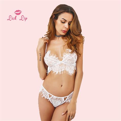 Lick Lip Women Lace Sexy Bra And Brief Sets Bralette Erotic Hollow Out Lingerie Bandage