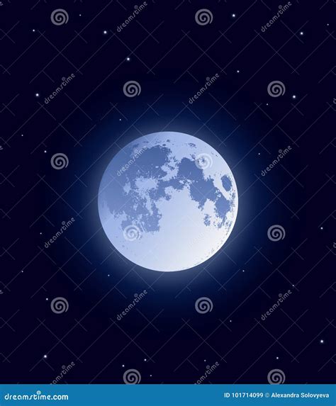 Vector Illustration Realistic Moon On Dark Background With Shiny Stars