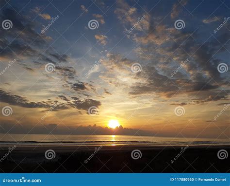Sunset Beach In The Pacific Ocean Stock Photo Image Of Reflection