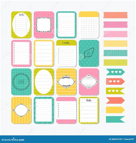 Template For Notebooks Cute Design Elements Flat Style Notes Labels