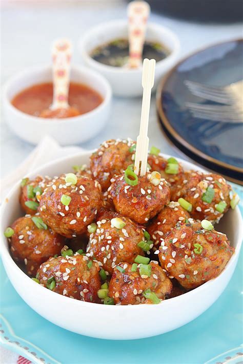 This recipe for firecracker chicken meatballs has been stuck in my head on an endless loop for the last several weeks. Baked Teriyaki Chicken Meatballs, Air fryer baked chicken ...