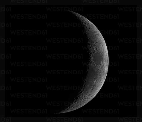 Astrophotography Of Moon In Waxing Crescent Phase Stock Photo