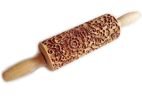 Wooden Rolling Pin Paisley Laser Engraved Rolling Pin Embossed Small