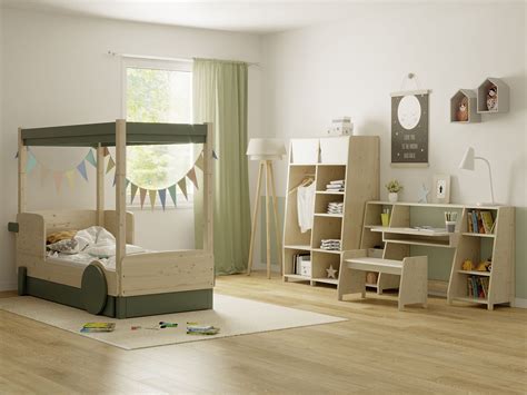 Lacquered Wood Childrens Bedroom Furniture Set Asymetry Mathy By