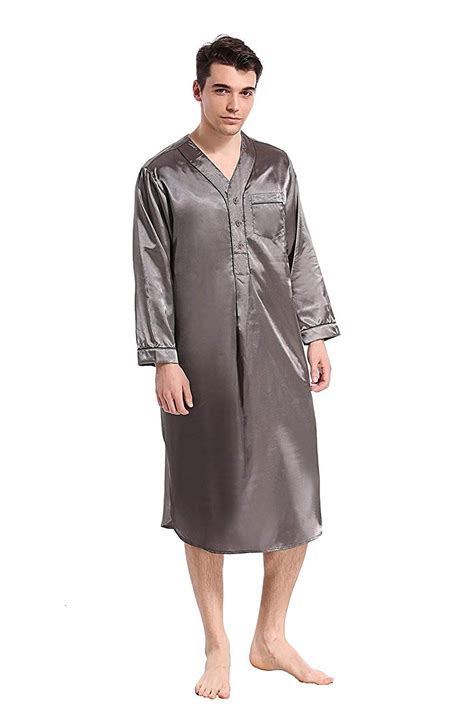 Like2sea Silky Satin Nightshirt For Men Long Lightweight Pajamas At