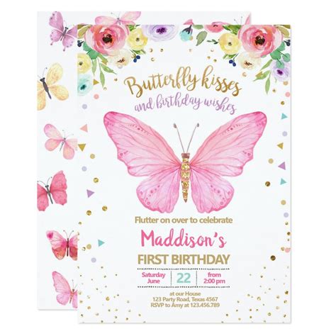 Butterfly Kisses Garden Floral Confetti Birthday Invitation Zazzle