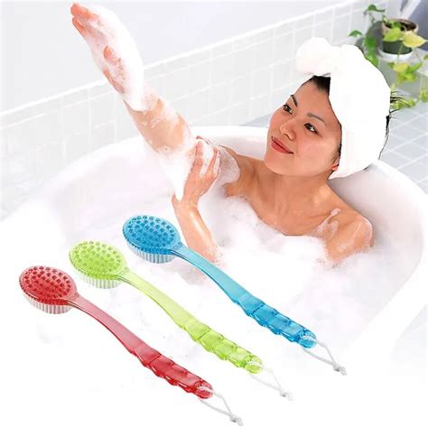 long handled plastic bath shower back brush scrubber skin cleaning massager exfoliation brushes