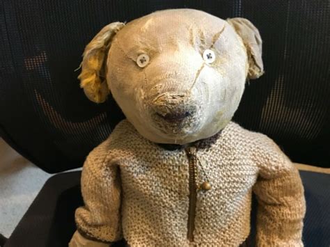 Vintage Antique Old Teddy Bear Plush Stuffed Animal Toy Metal Cloth