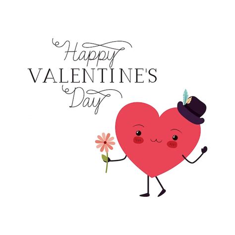 Premium Vector Happy Valentines Day With Heart Love Kawaii