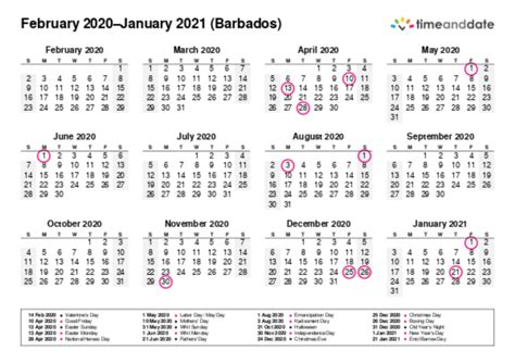 Printable Calendar 2020 For Barbados Pdf
