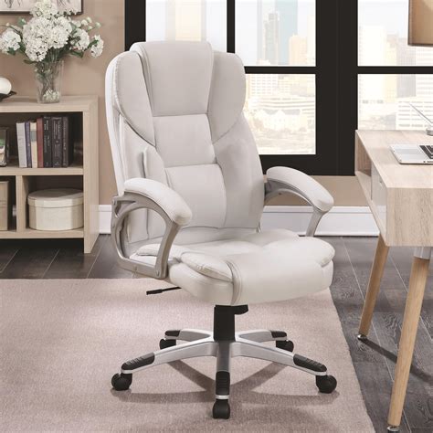 It has a backrest that can be tilted back, and often a footrest that may be extended by means of a lever on the side of the chair, or may extend automatically when the back is reclined. Coaster Office Chairs White Leatherette Office Chair | Rife's Home Furniture | Executive Desk Chairs