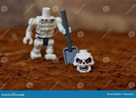 Closeup Of A Halloween Toy Skeleton With Red Eyes Editorial Stock Image
