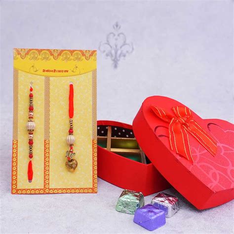 Send Bhaiya Bhabhi Rakhi With Heart Shaped Chocolate Box Online