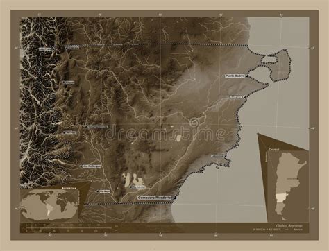 Chubut Argentina Sepia Labelled Points Of Cities Stock Illustration
