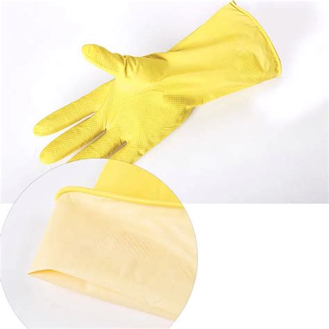 Kitchen Dish Silicon Reusable Waterproof Flocked Lined Latex Rubber Household Gloves For Washing