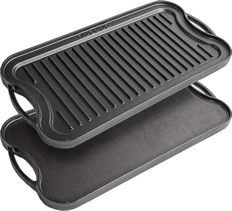 Non Stick Cast Iron Reversible Griddle Plate Pan Bbq Grill And Hob