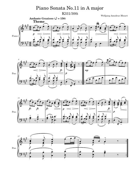 Piano Sonata No11 In A Major K331w A Mozart Sheet Music For Piano