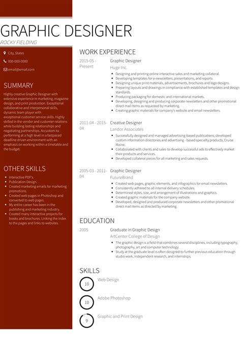 There are also explanations, tips, and sample entries for each resume section, from the summary statement to skills, work history, and education. Graphic Design - Resume Samples and Templates | VisualCV
