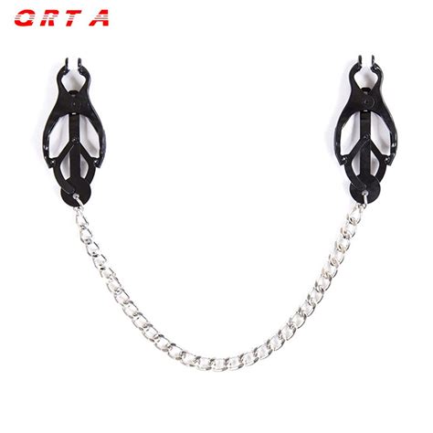 Qrta Men Women Metal Breast Nipple Clamps With Chain Clips Stainless Steel Stimulator Bondage