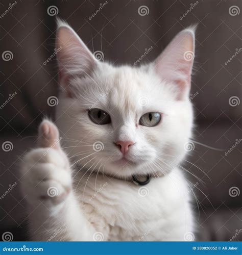 A White Cat Doing Thumbs Up Sign Ai Ai Generative Illustration Stock