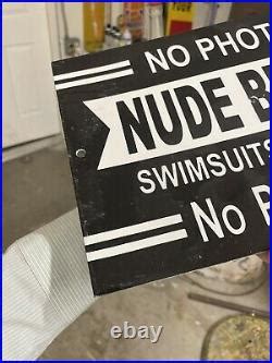 Vintage Nude Beach Porcelain Sign Gas Pump Station Vintage Advertising Sign