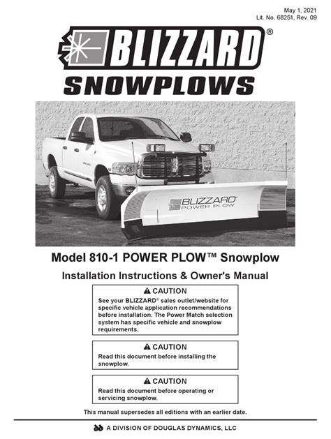 Blizzard Power Plow 810 1 Installation Instructions And Owners Manual