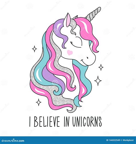 Glitter Unicorn Drawing For T Shirts I Believe In Unicorns Text