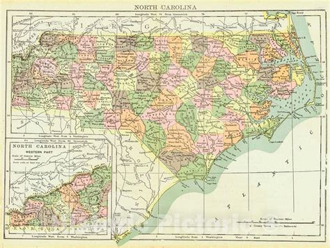 Historic Map 1900 North Carolina Vintage Wall Art Historic Pictoric