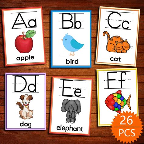 26 Alphabet English Learning Flash Card With Animal Word Cards Early