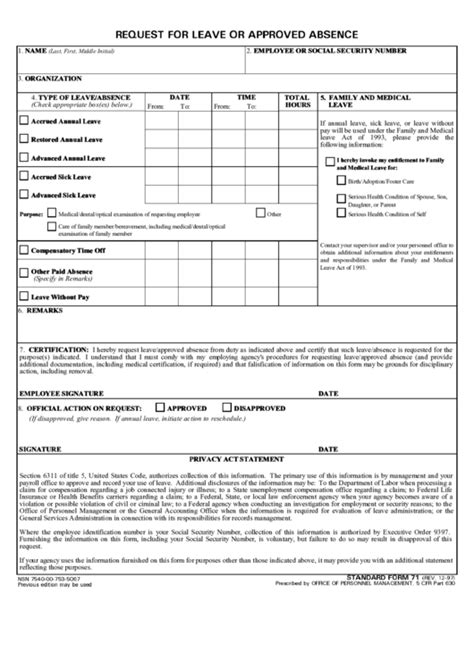 Fillable Request For Leave And Approved Absence Printable Pdf Download