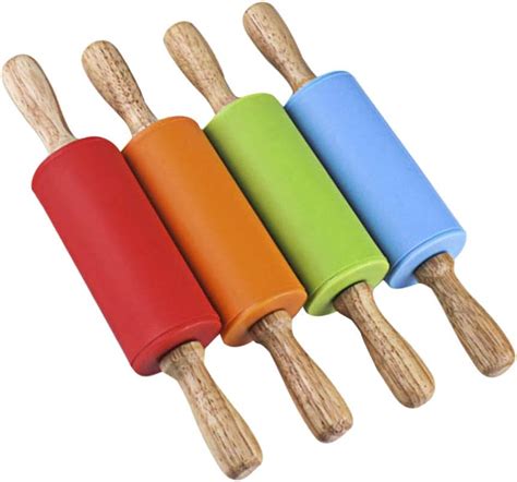 Stobok Mini Rolling Pin Kids Wooden Handle Rolling Pin Silicone