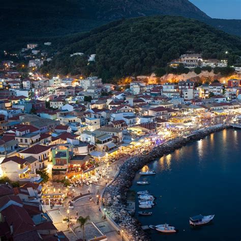 The Harbor Of Parga By Night Greece Ionian Islands Editorial Photo