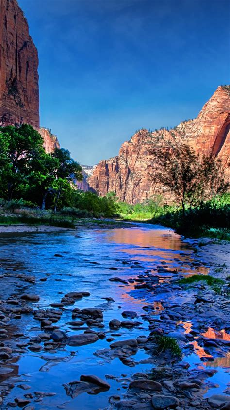 Free Download Usa Parks Water Mountains Zion Hdr Nature River Wallpaper