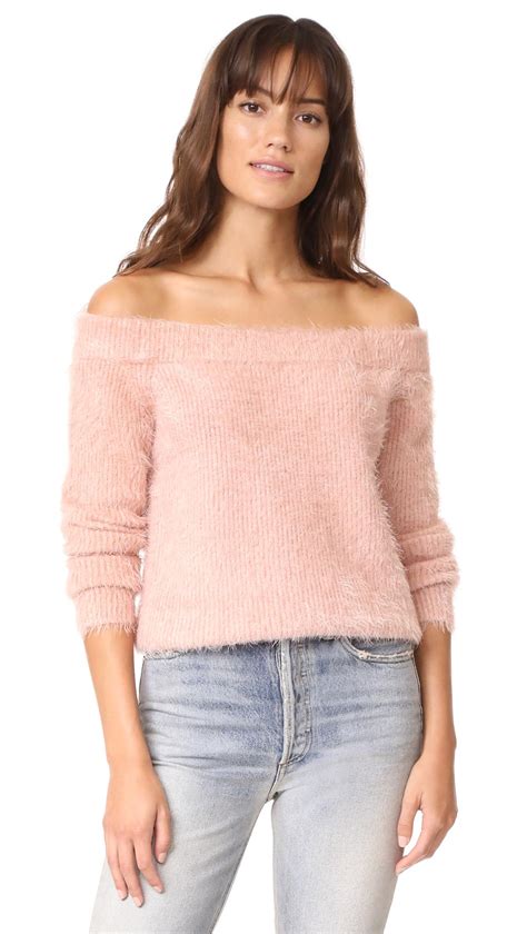 Lyst Minkpink Florentine Off Shoulder Sweater In Pink