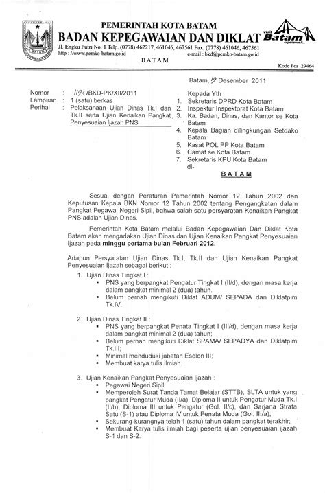 Contoh Surat Pengantar Usulan Kenaikan Pangkat Pns Kumpulan Surat Penting