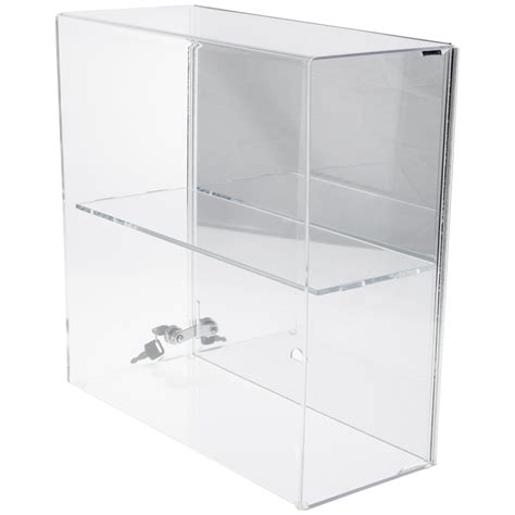 plymor clear acrylic sliding back locking display case mirrored 1 shelf 16 5 h x 16 25 w x