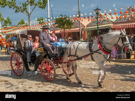 Seville Spain April 25 Parade Of Carriages At The Sevilles April