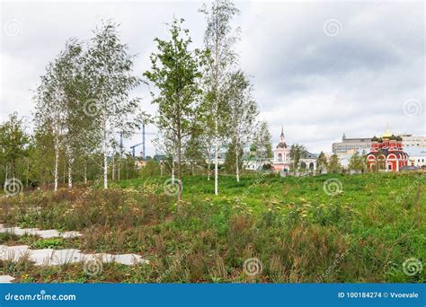 New Green Meadow In Zaryadye Park In Moscow Stock Photo Image Of Town