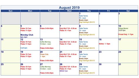 Owermoigne Village Hall Month By Month Calendar Of Hall Bookings
